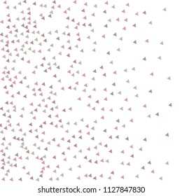 Colorful Vector Triangles Scattered Confetti. Speckled graphic backdrop. Vector illustration for modern abstract design. Explosion burst bang confetti. White Background. Brochure poster template.