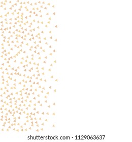 Colorful Vector Triangles Scattered Confetti. Speckled graphic backdrop. Vector illustration for modern abstract design. Explosion burst bang confetti. White Background. Brochure poster template.