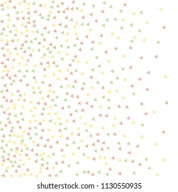 Colorful Vector Triangles Scattered Confetti. Speckled graphic backdrop. Vector illustration for modern abstract design. Explosion burst bang confetti. White Background. Brochure poster template.