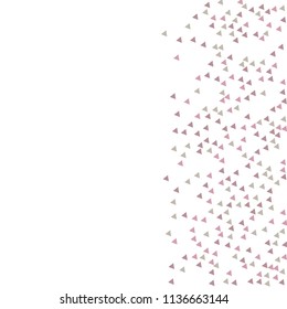 Colorful Vector Triangles Scattered Confetti. Speckled graphic backdrop. Vector illustration for modern abstract design. Explosion burst bang confetti. White Background. Brochure poster template.