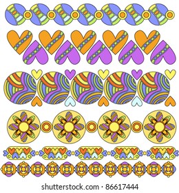 Colorful vector trim or border collection with hearts and flowers