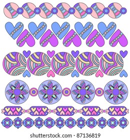Colorful vector trim or border collection with hearts and flowers