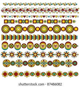 Colorful vector trim or border collection with hearts and flowers