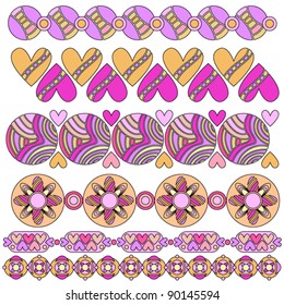Colorful vector trim or border collection with hearts and flowers