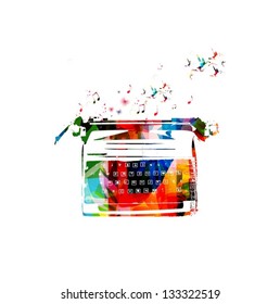 Colorful vector typing machine background with hummingbirds