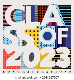 Colorful vector typography illustration of Class of 2023 designed with abstract retro background pattern