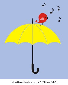  Colorful vector umbrella and bird