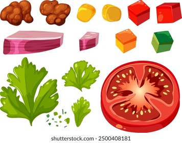 Colorful vector of various Mexican food ingredients