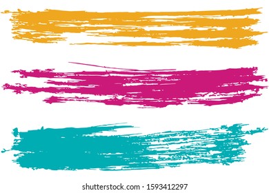 Colorful vector watercolor brush strokes. colored paint strokes on white. Bright colors vector marker stains. Rectangle text boxes. Thin dirty distress texture banners. Ink splatters. 