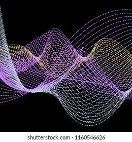 Colorful vector wave on black background. Stylish dynamic movement of lines.