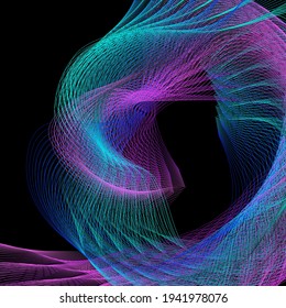 Onda vectorial colorida sobre fondo negro. Movimiento dinámico de líneas elegante.
