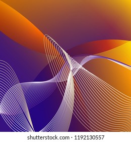 Colorful vector wave on violet and orange background. Stylish dynamic movement of lines. Cover template. Eps10
