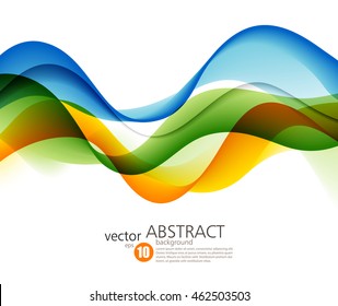 Colorful vector wavy lines. Abstract background. Green and orange smoke wave. Transparent waved lines.