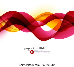 Colorful vector wavy lines. Abstract background. Red and orange smoke wave. Transparent waved lines.