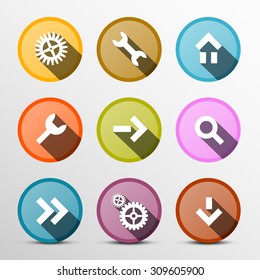 Colorful Vector Web Icons Set in Circles