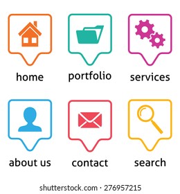 Colorful vector website menu icons on white background