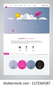 Colorful Vector Website with Origami Paper Clouds and Sky Header Design.