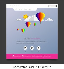 Colorful Vector Website with Origami Paper Clouds and Sky Header Design.