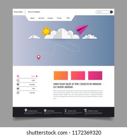 Colorful Vector Website with Origami Paper Clouds and Sky Header Design.
