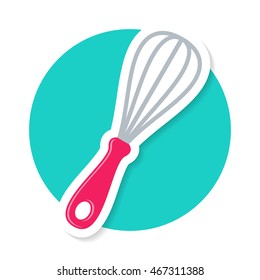 Colorful vector whisk icon label with shadow