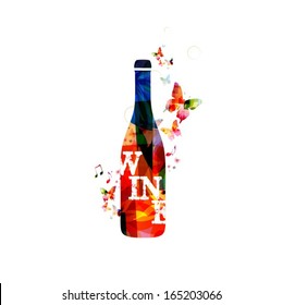 Colorful vector wine bottle background with butterflies.