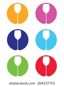 Colorful Vector Wine Glass Icon Set 
