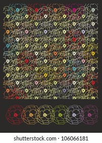 Colorful vector wire rose pattern on black background