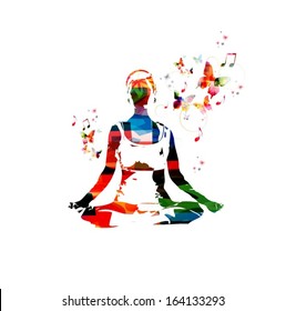 Colorful vector woman in the yoga pose background with butterflies.