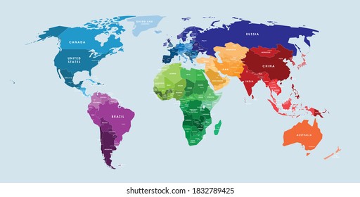 Colorful Hi Detailed Vector World Map เวกเตอร์สต็อก ปลอดค่าลิขสิทธิ์ 1549569410
