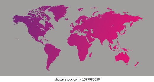 Colorful vector world map. North and South America, Asia, Europe, Africa, Australia