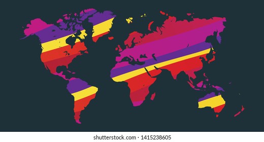 
Colorful vector world map. North and South America, Asia, Europe, Africa, Australia. 
