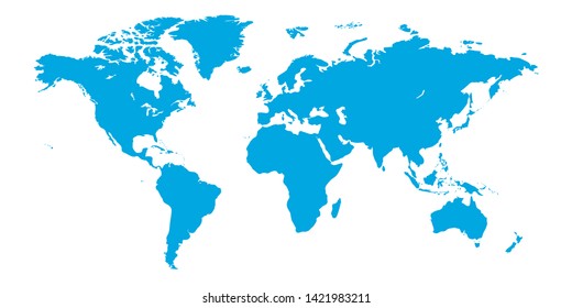  Colorful vector world map. North and South America, Asia, Europe, Africa, Australia. 