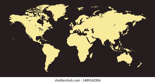 Colorful vector world map. North and South America, Asia, Europe, Africa, Australia