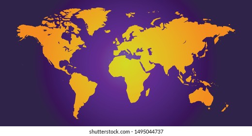 Colorful vector world map. North and South America, Asia, Europe, Africa, Australia. 