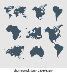  Colorful vector world map. North and South America, Asia, Europe, Africa, Australia. 