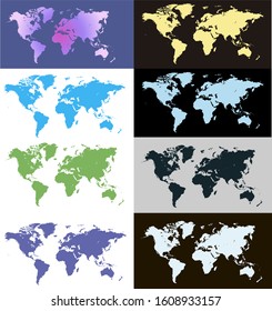  Colorful vector world map. North and South America, Asia, Europe, Africa, Australia. 
