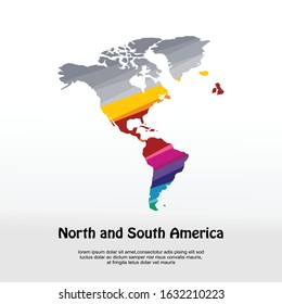 Colorful vector world map. North and South America