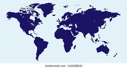 Colorful vector world map. North and South America, Asia, Europe, Africa, Australia