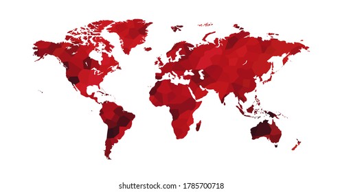 Colorful vector world map. North and South America, Asia, Europe, Africa, Australia. 