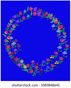 Colorful vector wreath of flowers on a colored background for celebrities, greetings, marriage, weddings invitations cards with space for you text