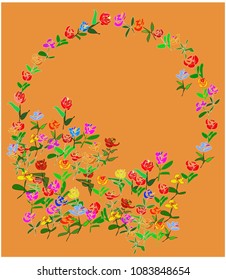 Colorful vector wreath of flowers on a colored background for celebrities, greetings, marriage, weddings invitations cards with space for you text