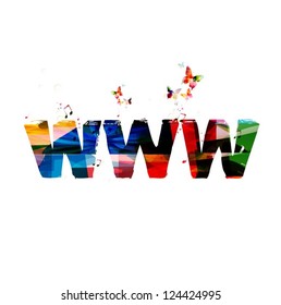 Colorful vector www sign background with butterflies