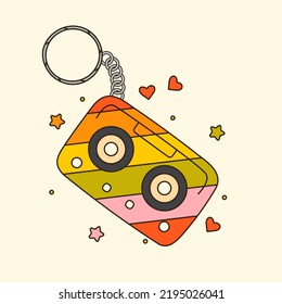 Pendiente de clave de cinta de audio vectorial y2k colorido. Los años 90 son adorables accesorios de música. Trinquete de color arcoiris vintage. Ilustración de Funky Bijouterie