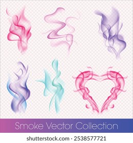 Colorful Vectors swirling wisps, hart shape, and delicate trails of vapor, ideal for backgrounds, overlays and creative projects, suitable for use in advertising, web design, and print materials