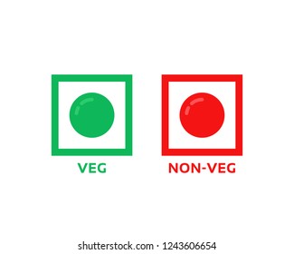 Colorful Veg And Non-veg Symbol. Flat Cartoon Style Trend Modern Minimal Foodie Logotype Graphic Art Color Design Isolated On White Background