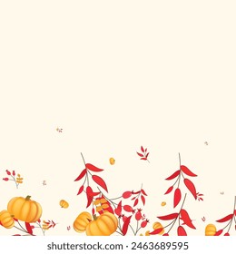 Colorful Vegetable Background Beige Vector. Rowan Vibrant. Orange Picking Frame. Park Banner. Yellow Leaf Happy Card.