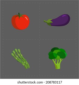 Colorful Vegetable Icon Set on Grey Background