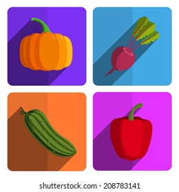 Colorful Vegetable Icon Set on Bright Background