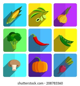 Colorful Vegetable Icon Set on Bright Background