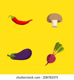 Colorful Vegetable Icon Set on Bright Background